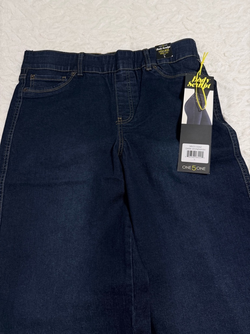 One5One Dark, Wide Leg, High Rise, Body Sculpt, Elastic Waist Jeans Size L NWT